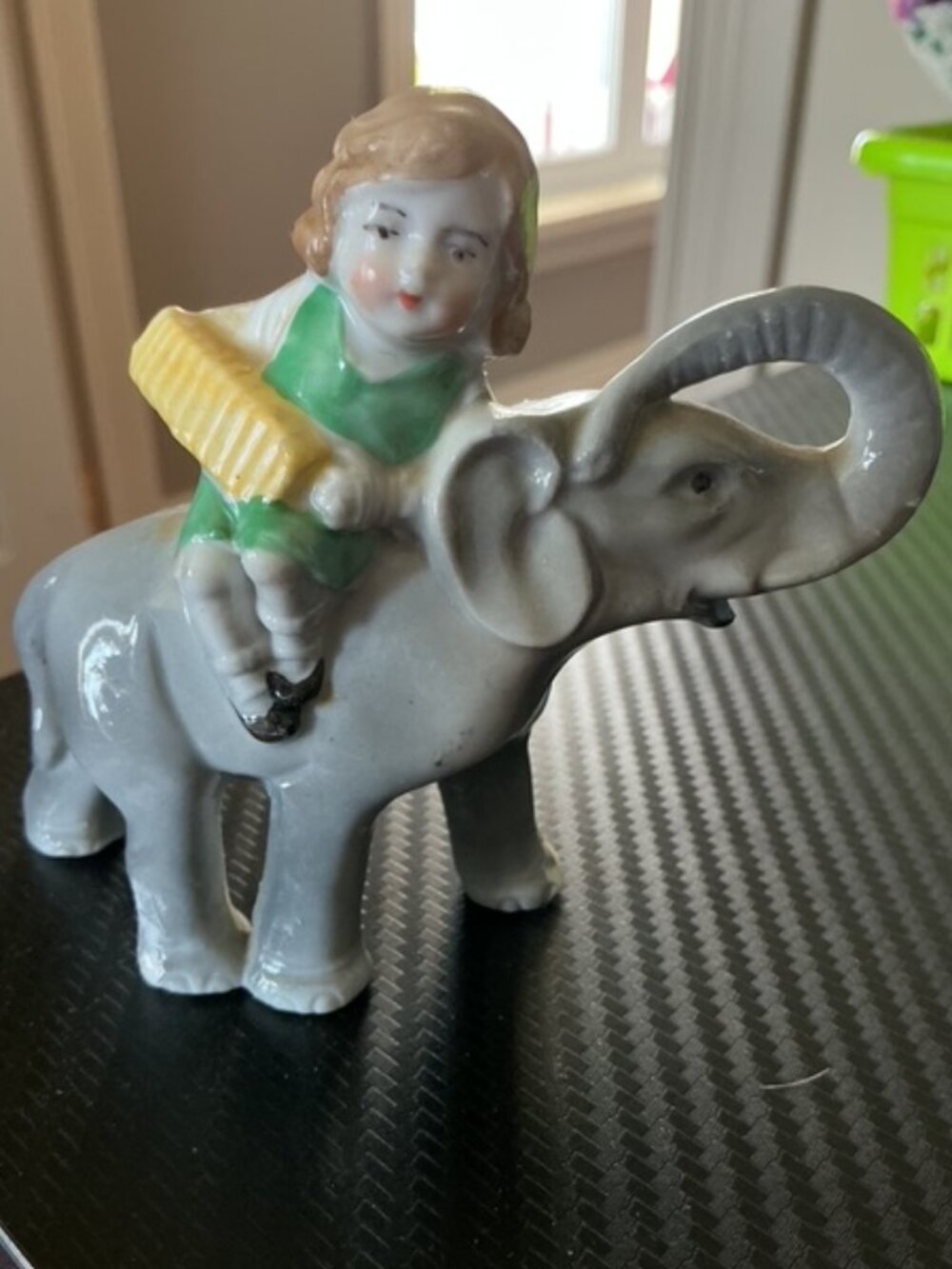 Authentic German Vintage Porcelain Girl Riding Elephant Figurine